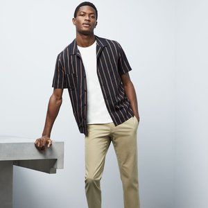 VINCE Mens Vintage Striped Cabana Shirt In New Coastal Large Navy Button Up